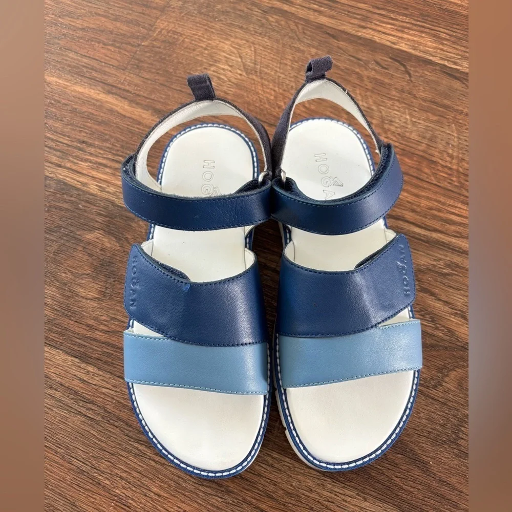 HOGAN Kids' Leather Sandals In Blue Made in Serbia